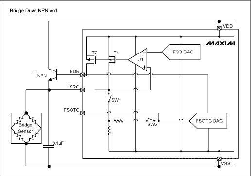 Figure 7. Circuit diagram featuring npn transistor for low-resistance sensors.