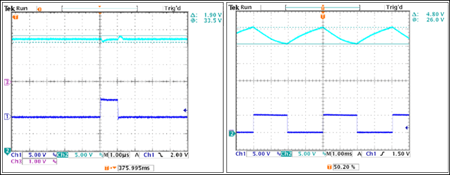 Figure 4. VLED with 1µs pulse and with a 2ms pulse. VLED alternates between resting mode and adaptive mode.