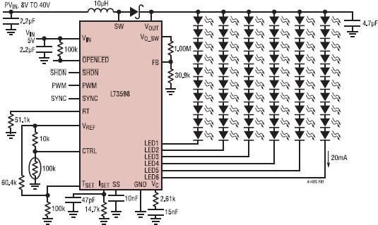 用于驱动60个20mA LED的驱动电路图