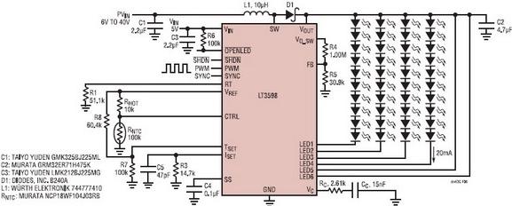 图6：两个停用的通道和4串LED电路图