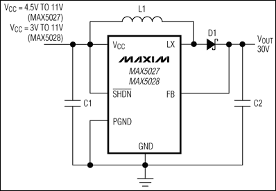 MAX5025,MAX5026,MAX5027,MAX5028:典型工作电路