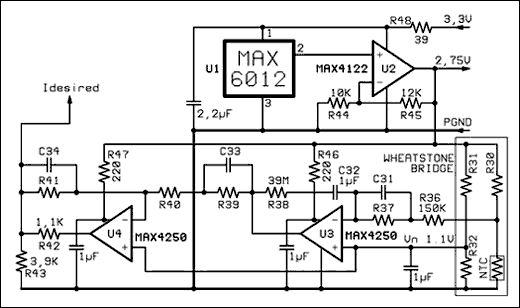 Figure 5. Wheatstone bridge compensation and amplification.调节器