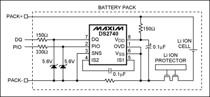 Figure 2. DS2740 installed in battery pack.