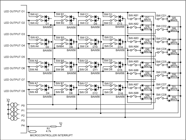 图2. MAX6954/MAX6955扩展后的48键连接