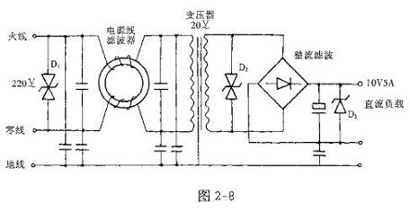 微机电源采用TVS作线路保护的原理图