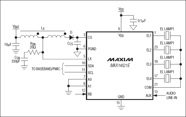 MAX14521E：典型工作电路