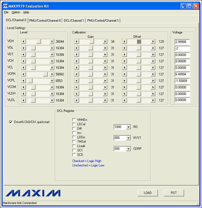 Figure 4. Setting for VDH0 offset and gain registers after calibration.