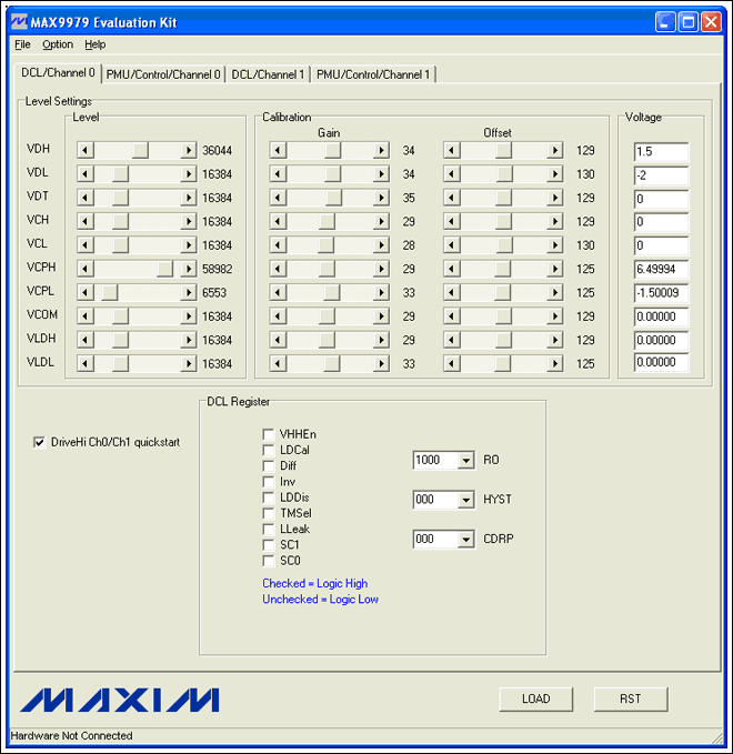 Figure 6. Typical offset and gain settings after calibration.