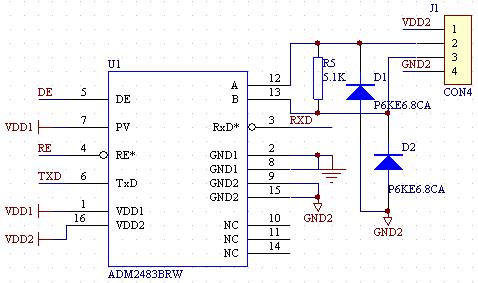 图3  ADM2483BRW典型应用电路