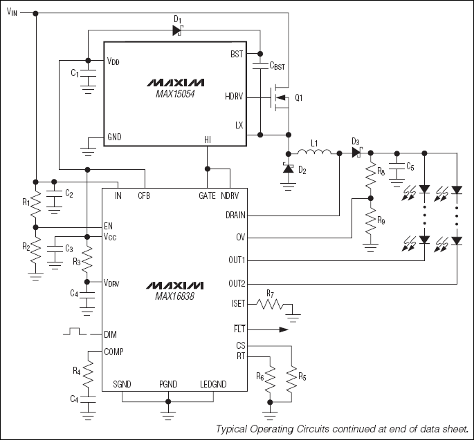 MAX15054：典型工作电路