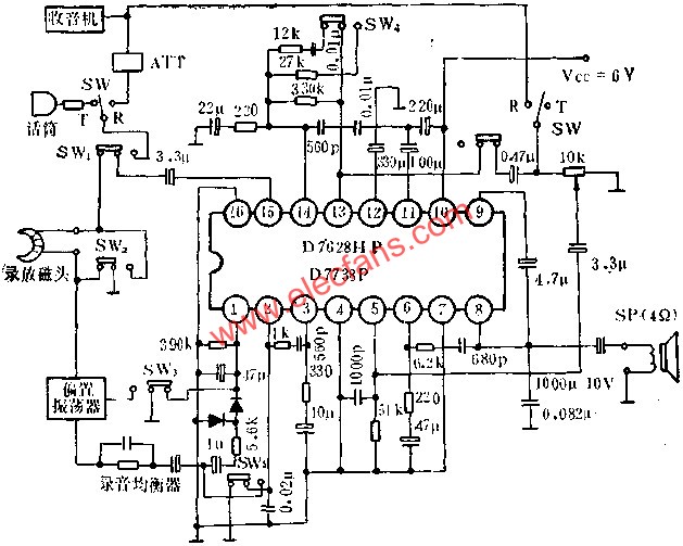 D7628HP/D7738P单片录音、放音机电路的应用  www.obk20.com