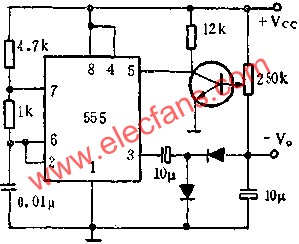 时基集成电路组成无变压器负DC-DC变换电路图  www.obk20.com