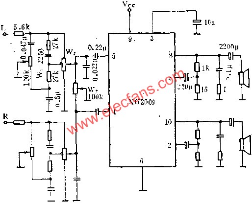 XG2009作双声道音频功率放大电路的应用  www.obk20.com