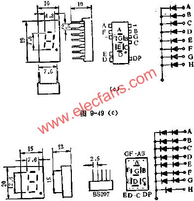 LED数码管的管脚外引线排列电路图  www.obk20.com