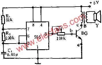 555电路组成晶体管测试仪电路图  www.obk20.com