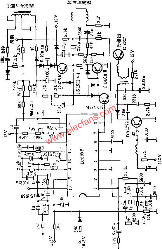 D7609P行场扫描电路的应用电路图  www.obk20.com