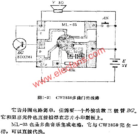 CW2850多曲门铃线路 www.obk20.com