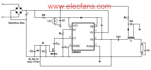 用GR6953制作的预热及无灯电子镇流器电路图 www.obk20.com