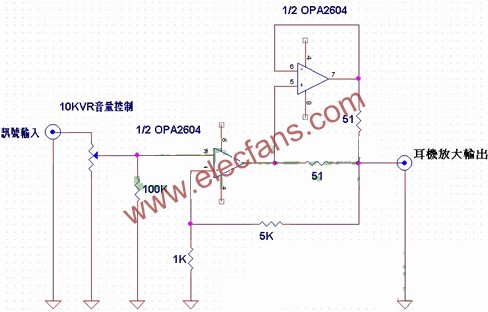 OPA2604双运放做的耳机功放电路  www.obk20.com