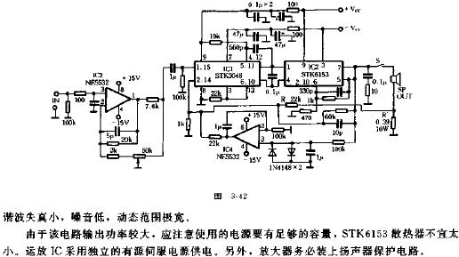 STK3048和STK6153组合的高品质功放电路原理图