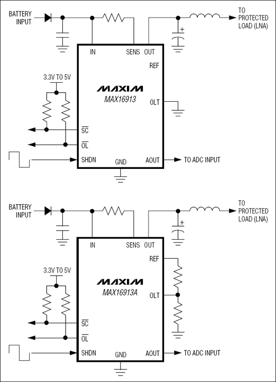 MAX16913、MAX16913A：典型工作电路