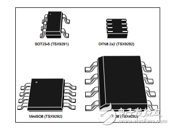 16兆赫的轨对轨CMOS,16V运算放大器TSX9291, TSX9292