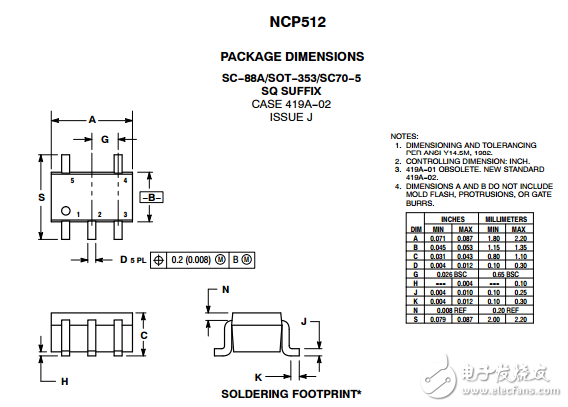 80毫安CMOS Low Iq电压调节器NCP512SQ25T2G