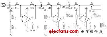 基于OPA820和THS3091芯片设计的三级放大电路