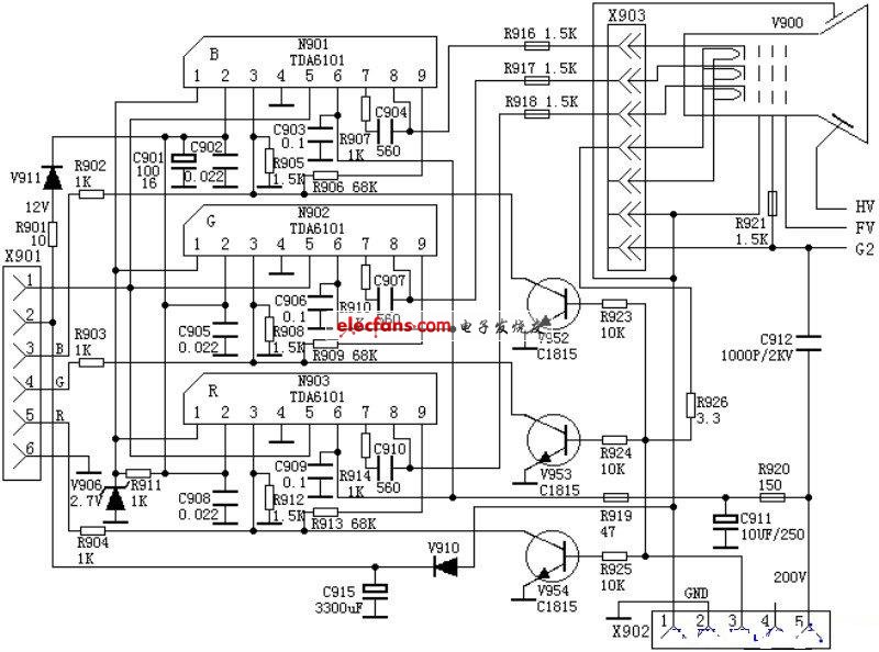 基于TDA6101的视频放大电路图