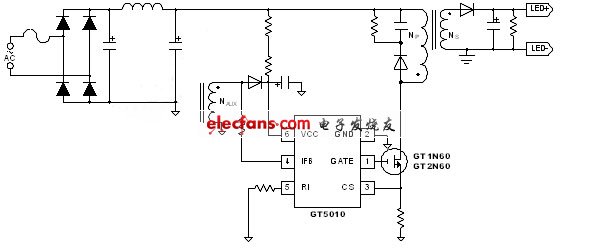 图一、聚辰GT5010 LED线路示意图。(电子系统设计)