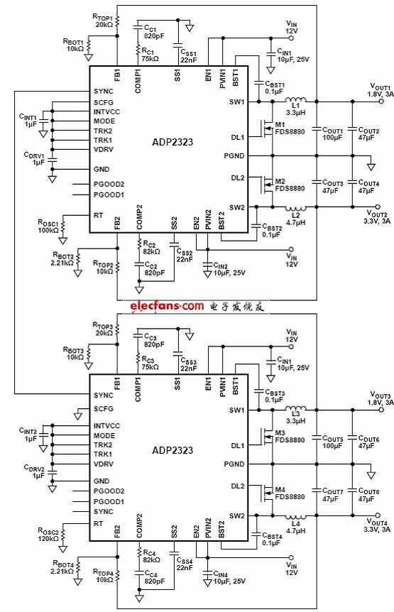 ADP2323同步90度相移应用电路图