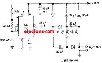 基于NE555的低功率直流四倍压电路图