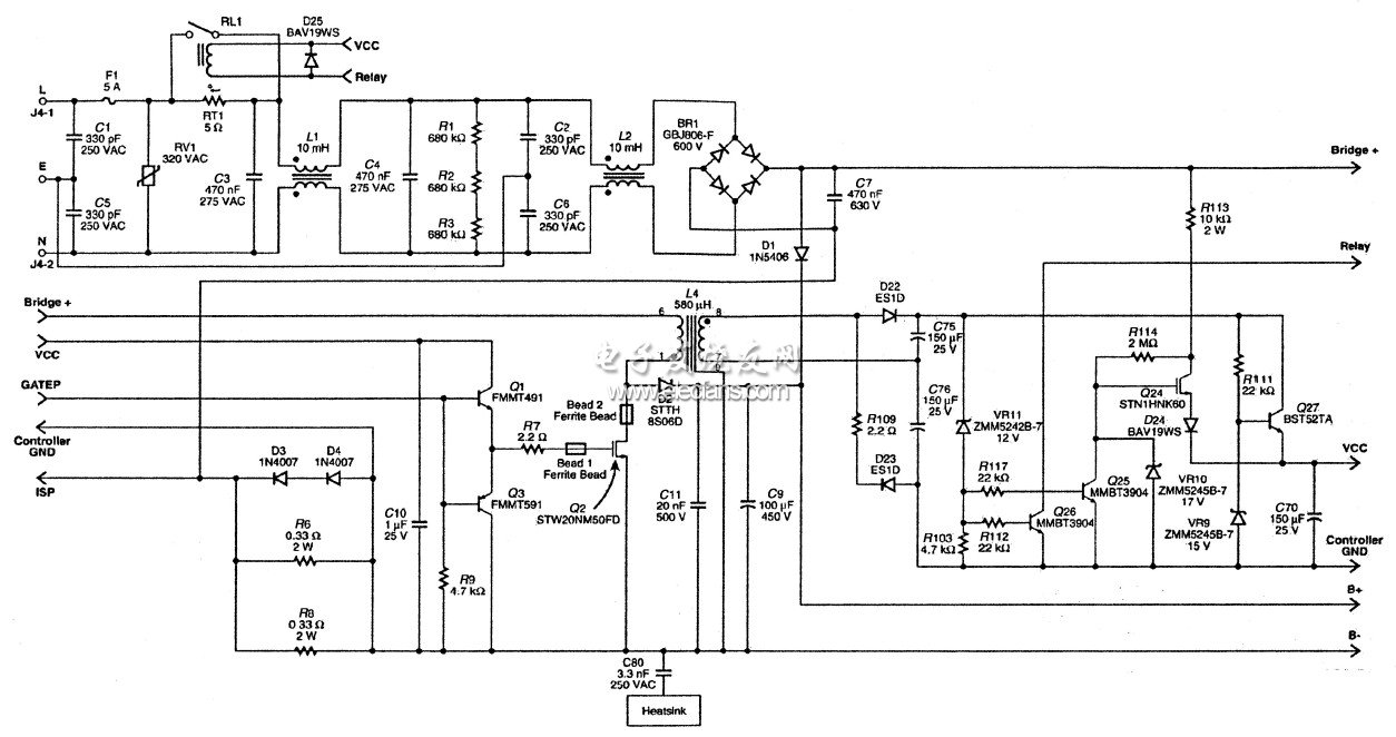 采用PLC810PG的150 W LED路灯电源电路