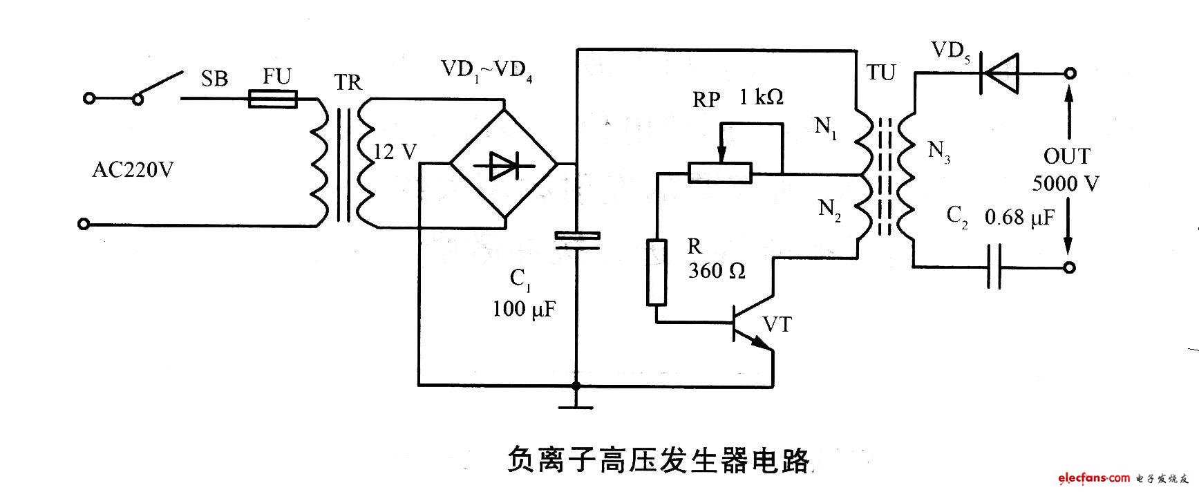 负离子高压发生器电路