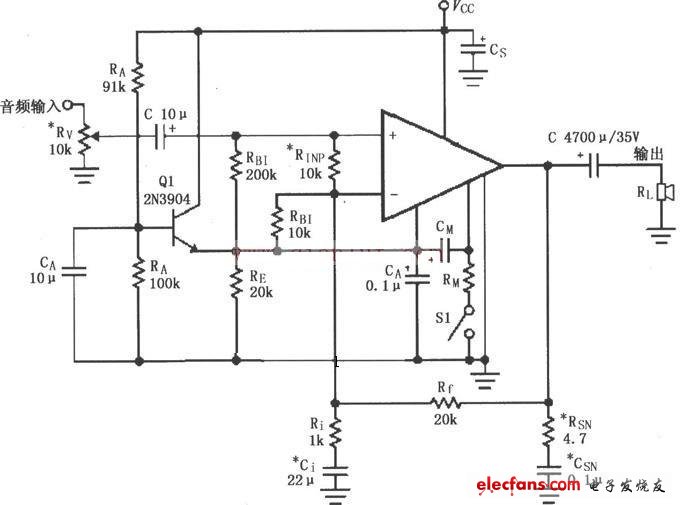 LM4781构成的单电源功放电路