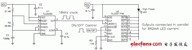 TLC555 定时器代替 LED 驱动器的微处理器