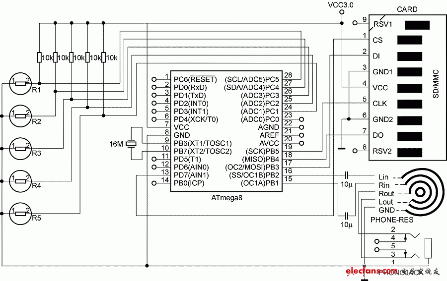 采用AVR M8单片机的电路原理图