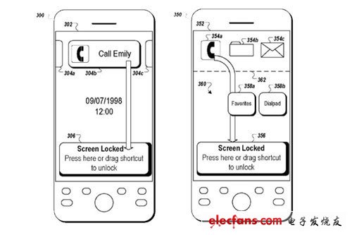 谷歌的滑动解锁专利部分应用图示