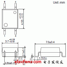 加强绝缘类轻薄通用晶体管耦合器轮廓说明图: TLP184,  TLP185.