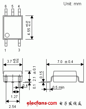 保证在125度条件下运行的3.3V/5V驱动高速逻辑IC耦合器轮廓说明图: TLP2368.