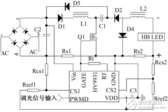 图2 基于HV9931 的LED 路灯驱动电路