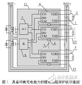 具备均衡充电能力的锂电池组保护板示意图