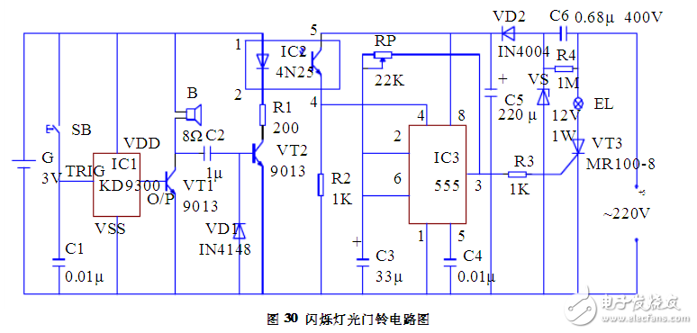 闪烁灯光门铃电路设计