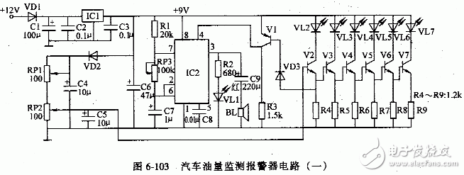 汽车油量监测报警器电路设计