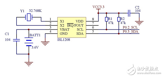 采用ISL1208精密时钟应用电路设计