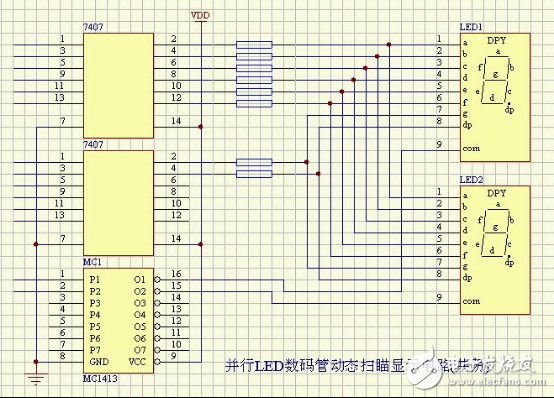 并行LED数码管动态扫描显示电路(共阴)