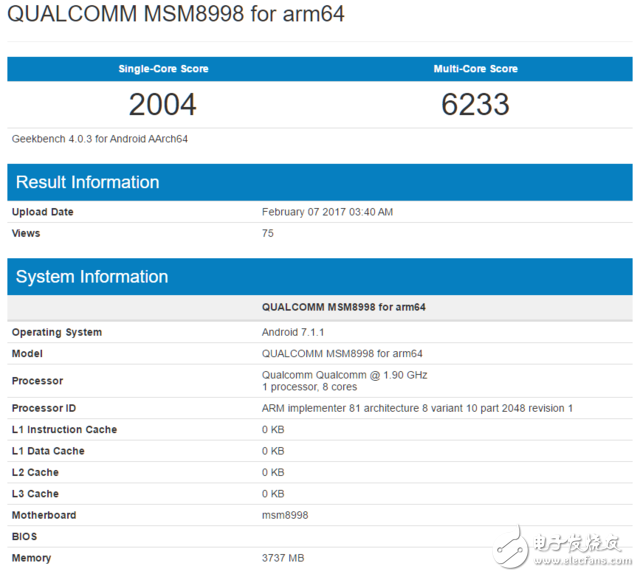 高通骁龙835芯片跑分曝光：单核性能高达2004分