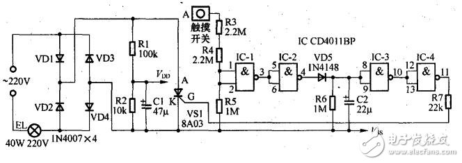 触摸延时开关电路图_触摸延时开关原理图_触摸延时开关如何接线