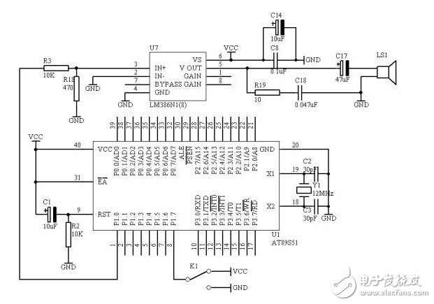 基于AT98S51单片机的报警产生器电路原理图