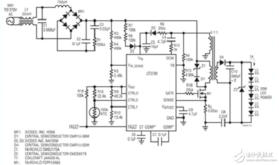 LT3799离线式LED照明电路原理分析